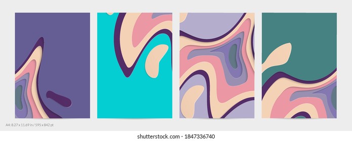 Abstract 3D paper cut art. Colorful background  with wavy layered paper craft. Artistic vector cut out shapes with realistic shadow. Bright carving texture. Topography relief imitation.