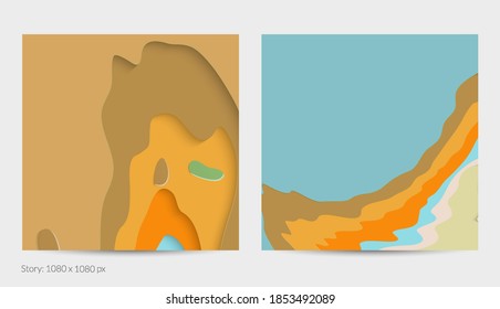 Abstract 3D paper cut art. Colorful background  with wavy layered paper craft. Artistic vector cut out shapes with realistic shadow. Bright carving texture. Topography relief imitation.