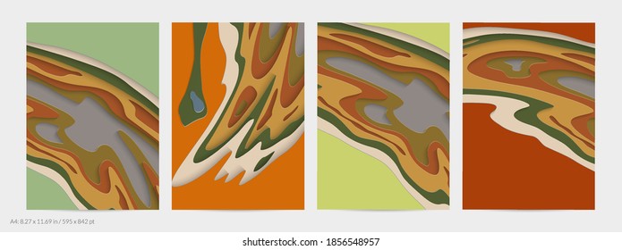 Abstract 3D paper cut art. Colorful background  with wavy layered paper craft. Artistic vector cut out shapes with realistic shadow. Bright carving texture. Topography relief imitation.