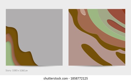 Abstract 3D paper cut art. Colorful background  with wavy layered paper craft. Artistic vector cut out shapes with realistic shadow. Bright carving texture. Topography relief imitation.
