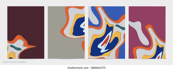 Abstract 3D paper cut art. Colorful background  with wavy layered paper craft. Artistic vector cut out shapes with realistic shadow. Bright carving texture. Topography relief imitation.