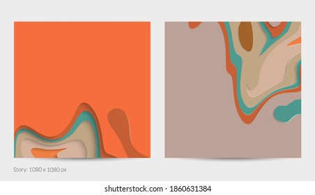 Abstract 3D paper cut art. Colorful background  with wavy layered paper craft. Artistic vector cut out shapes with realistic shadow. Bright carving texture. Topography relief imitation.