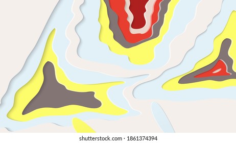 Abstract 3D paper cut art. Colorful background  with wavy layered paper craft. Artistic vector cut out shapes with realistic shadow. Bright carving texture. Topography relief imitation.