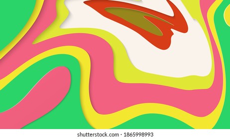 Abstract 3D paper cut art. Colorful background  with wavy layered paper craft. Artistic vector cut out shapes with realistic shadow. Bright carving texture. Topography relief imitation.