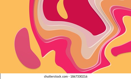 Abstract 3D paper cut art. Colorful background  with wavy layered paper craft. Artistic vector cut out shapes with realistic shadow. Bright carving texture. Topography relief imitation.