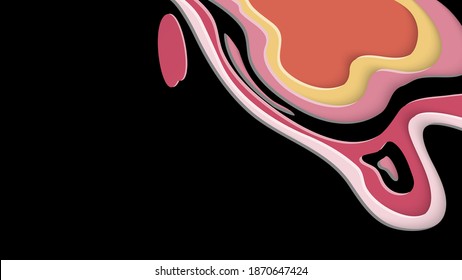 Abstract 3D paper cut art. Colorful background  with wavy layered paper craft. Artistic vector cut out shapes with realistic shadow. Bright carving texture. Topography relief imitation.