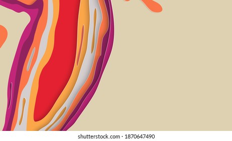 Abstract 3D paper cut art. Colorful background  with wavy layered paper craft. Artistic vector cut out shapes with realistic shadow. Bright carving texture. Topography relief imitation.