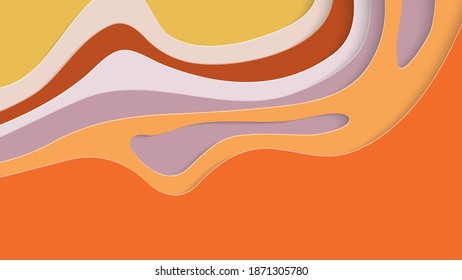 Abstract 3D paper cut art. Colorful background with wavy layered paper craft. Artistic vector cut out shapes with realistic shadow. Bright carving texture. Topography relief imitation.