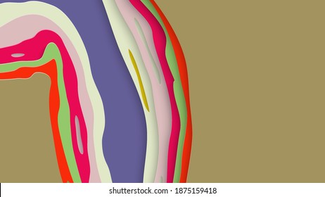 Abstract 3D paper cut art. Colorful background  with wavy layered paper craft. Artistic vector cut out shapes with realistic shadow. Bright carving texture. Topography relief imitation.