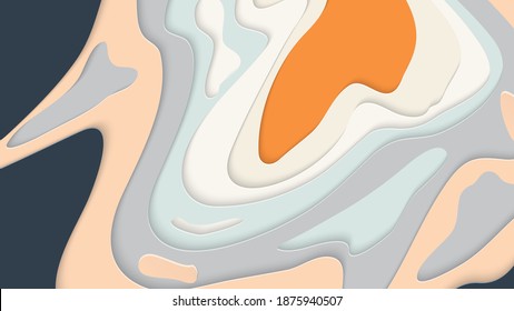 Abstract 3D paper cut art. Colorful background  with wavy layered paper craft. Artistic vector cut out shapes with realistic shadow. Bright carving texture. Topography relief imitation.