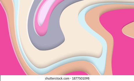Abstract 3D paper cut art. Colorful background  with wavy layered paper craft. Artistic vector cut out shapes with realistic shadow. Bright carving texture. Topography relief imitation.