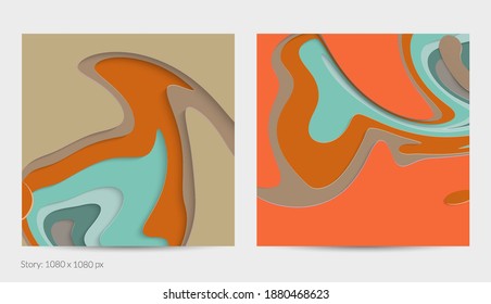Abstract 3D paper cut art. Colorful background  with wavy layered paper craft. Artistic vector cut out shapes with realistic shadow. Bright carving texture. Topography relief imitation.