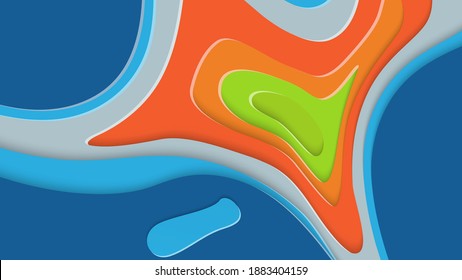 Abstract 3D paper cut art. Colorful background  with wavy layered paper craft. Artistic vector cut out shapes with realistic shadow. Bright carving texture. Topography relief imitation.
