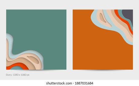 Abstract 3D paper cut art. Colorful background  with wavy layered paper craft. Artistic vector cut out shapes with realistic shadow. Bright carving texture. Topography relief imitation.