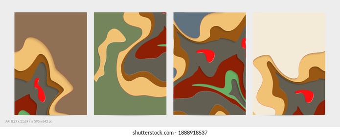 Abstract 3D paper cut art. Colorful background  with wavy layered paper craft. Artistic vector cut out shapes with realistic shadow. Bright carving texture. Topography relief imitation.