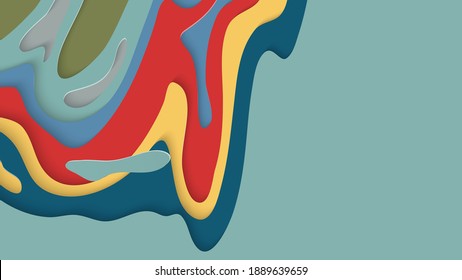 Abstract 3D paper cut art. Colorful background  with wavy layered paper craft. Artistic vector cut out shapes with realistic shadow. Bright carving texture. Topography relief imitation.