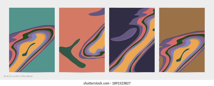 Abstract 3D paper cut art. Colorful background  with wavy layered paper craft. Artistic vector cut out shapes with realistic shadow. Bright carving texture. Topography relief imitation.