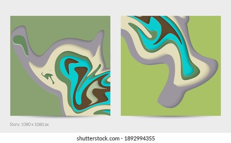 Abstract 3D paper cut art. Colorful background  with wavy layered paper craft. Artistic vector cut out shapes with realistic shadow. Bright carving texture. Topography relief imitation.