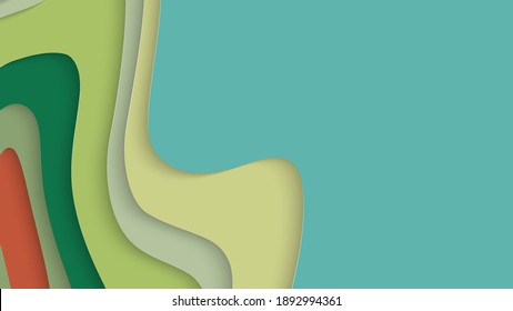 Abstract 3D paper cut art. Colorful background  with wavy layered paper craft. Artistic vector cut out shapes with realistic shadow. Bright carving texture. Topography relief imitation.