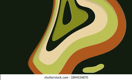 Abstract 3D paper cut art. Colorful background  with wavy layered paper craft. Artistic vector cut out shapes with realistic shadow. Bright carving texture. Topography relief imitation.
