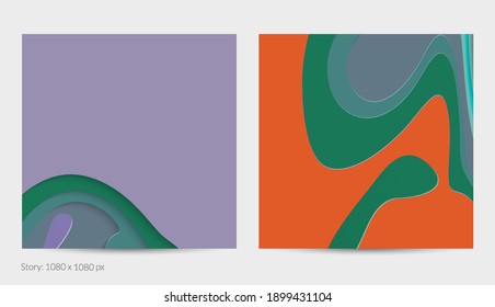 Abstract 3D paper cut art. Colorful background  with wavy layered paper craft. Artistic vector cut out shapes with realistic shadow. Bright carving texture. Topography relief imitation.