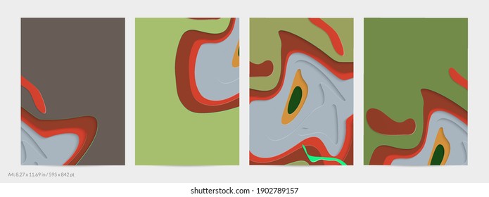 Resumen arte de corte de papel 3D. Fondo colorido con artesanía de papel de capas onduladas. Los vectores artísticos cortan formas con sombra realista. Textura de tallado brillante. Imitación de alivio topográfico.