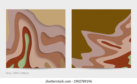 Abstract 3D paper cut art. Colorful background  with wavy layered paper craft. Artistic vector cut out shapes with realistic shadow. Bright carving texture. Topography relief imitation.