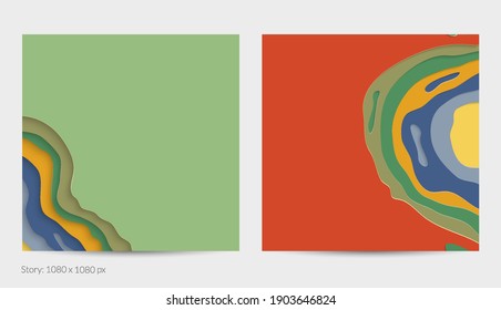 Abstract 3D paper cut art. Colorful background  with wavy layered paper craft. Artistic vector cut out shapes with realistic shadow. Bright carving texture. Topography relief imitation.