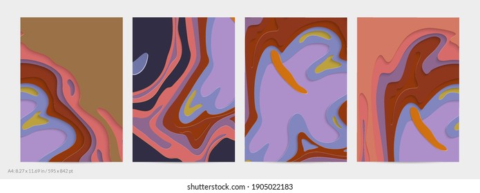 Abstract 3D paper cut art. Colorful background  with wavy layered paper craft. Artistic vector cut out shapes with realistic shadow. Bright carving texture. Topography relief imitation.