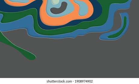 Abstract 3D paper cut art. Colorful background  with wavy layered paper craft. Artistic vector cut out shapes with realistic shadow. Bright carving texture. Topography relief imitation.