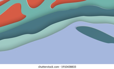 Resumen arte de corte de papel 3D. Fondo colorido con artesanía de papel de capas onduladas. Los vectores artísticos cortan formas con sombra realista. Textura de tallado brillante. Imitación de alivio topográfico.