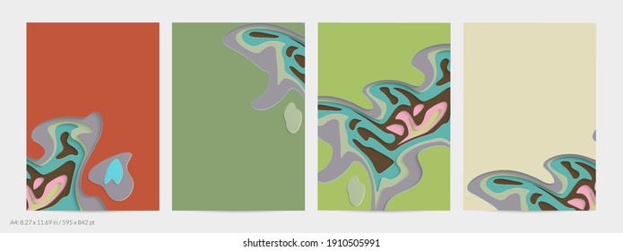 Abstract 3D paper cut art. Colorful background  with wavy layered paper craft. Artistic vector cut out shapes with realistic shadow. Bright carving texture. Topography relief imitation.
