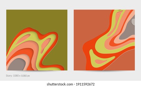 Abstract 3D paper cut art. Colorful background  with wavy layered paper craft. Artistic vector cut out shapes with realistic shadow. Bright carving texture. Topography relief imitation.