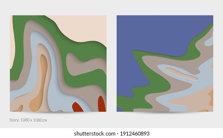 Abstract 3D paper cut art. Colorful background  with wavy layered paper craft. Artistic vector cut out shapes with realistic shadow. Bright carving texture. Topography relief imitation.