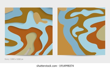 Abstract 3D paper cut art. Colorful background  with wavy layered paper craft. Artistic vector cut out shapes with realistic shadow. Bright carving texture. Topography relief imitation.