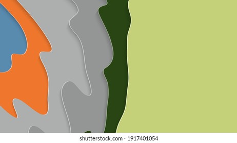 Abstract 3D paper cut art. Colorful background  with wavy layered paper craft. Artistic vector cut out shapes with realistic shadow. Bright carving texture. Topography relief imitation.
