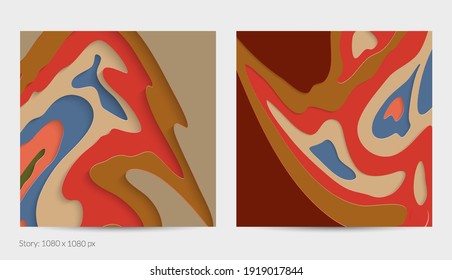 Abstrakte 3D-Papierschnitzerkunst. Farbiger Hintergrund mit gewelltem Papierhandwerk. Künstlerische Vektorgrafik schneidet Formen mit realistischem Schatten aus. Helle Schnittstruktur. Nachahmung der Topographie.