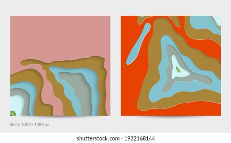Abstract 3D paper cut art. Colorful background  with wavy layered paper craft. Artistic vector cut out shapes with realistic shadow. Bright carving texture. Topography relief imitation.