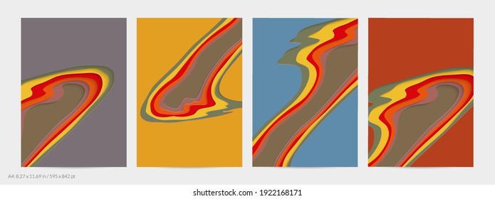Abstract 3D paper cut art. Colorful background  with wavy layered paper craft. Artistic vector cut out shapes with realistic shadow. Bright carving texture. Topography relief imitation.