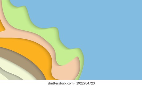 Abstract 3D paper cut art. Colorful background  with wavy layered paper craft. Artistic vector cut out shapes with realistic shadow. Bright carving texture. Topography relief imitation.