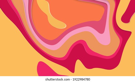 Abstract 3D paper cut art. Colorful background  with wavy layered paper craft. Artistic vector cut out shapes with realistic shadow. Bright carving texture. Topography relief imitation.