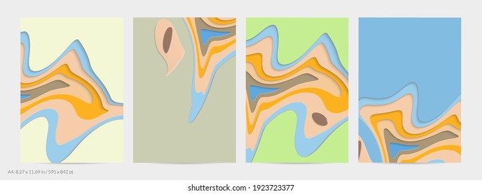 Abstract 3D paper cut art. Colorful background  with wavy layered paper craft. Artistic vector cut out shapes with realistic shadow. Bright carving texture. Topography relief imitation.