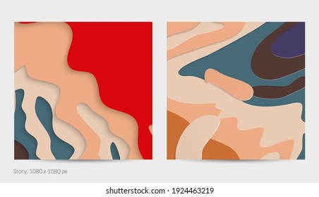Resumen arte de corte de papel 3D. Fondo colorido con artesanía de papel de capas onduladas. Los vectores artísticos cortan formas con sombra realista. Textura de tallado brillante. Imitación de alivio topográfico.