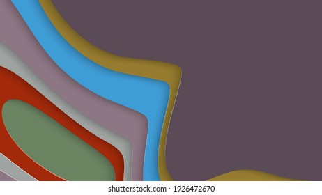 Abstract 3D paper cut art. Colorful background  with wavy layered paper craft. Artistic vector cut out shapes with realistic shadow. Bright carving texture. Topography relief imitation.