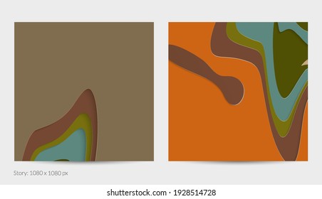 Abstract 3D paper cut art. Colorful background  with wavy layered paper craft. Artistic vector cut out shapes with realistic shadow. Bright carving texture. Topography relief imitation.