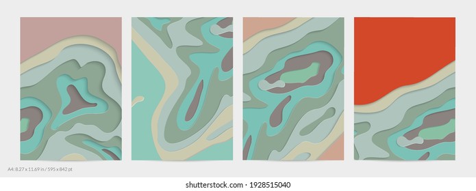 Abstract 3D paper cut art. Colorful background  with wavy layered paper craft. Artistic vector cut out shapes with realistic shadow. Bright carving texture. Topography relief imitation.