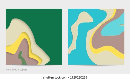 Abstract 3D paper cut art. Colorful background  with wavy layered paper craft. Artistic vector cut out shapes with realistic shadow. Bright carving texture. Topography relief imitation.