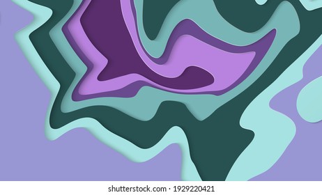 Abstract 3D paper cut art. Colorful background  with wavy layered paper craft. Artistic vector cut out shapes with realistic shadow. Bright carving texture. Topography relief imitation.