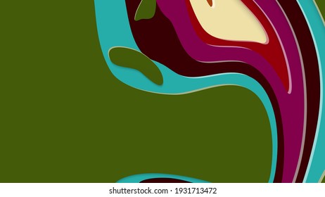 Abstract 3D paper cut art. Colorful background  with wavy layered paper craft. Artistic vector cut out shapes with realistic shadow. Bright carving texture. Topography relief imitation.