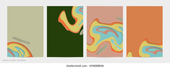 Abstract 3D paper cut art. Colorful background  with wavy layered paper craft. Artistic vector cut out shapes with realistic shadow. Bright carving texture. Topography relief imitation.